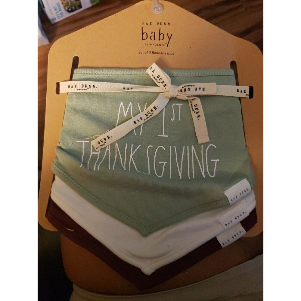 Rae Dunn Baby Bandana Bibs Cotton 1st Thanksgiving. What a Ham.  Stuffed 3 Pc